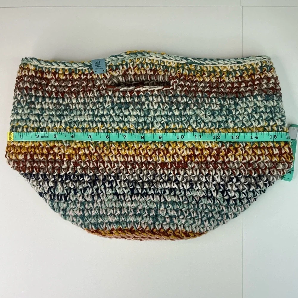 Handcrafted Multicolor Crochet Scrap Woven Tote Bag Basket Storage Handmade Knit